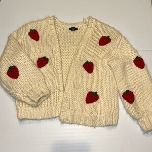 Forever 21 Cream Cardigan with Red Strawberry Details